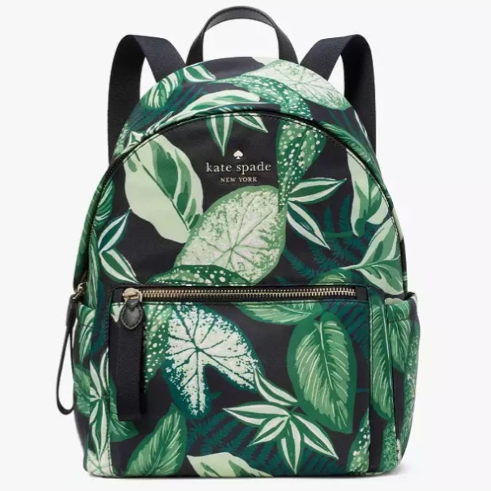 Kate Spade Tropical Palms and Monstera Leaves Nylon Backpack - Picture 1 of 13